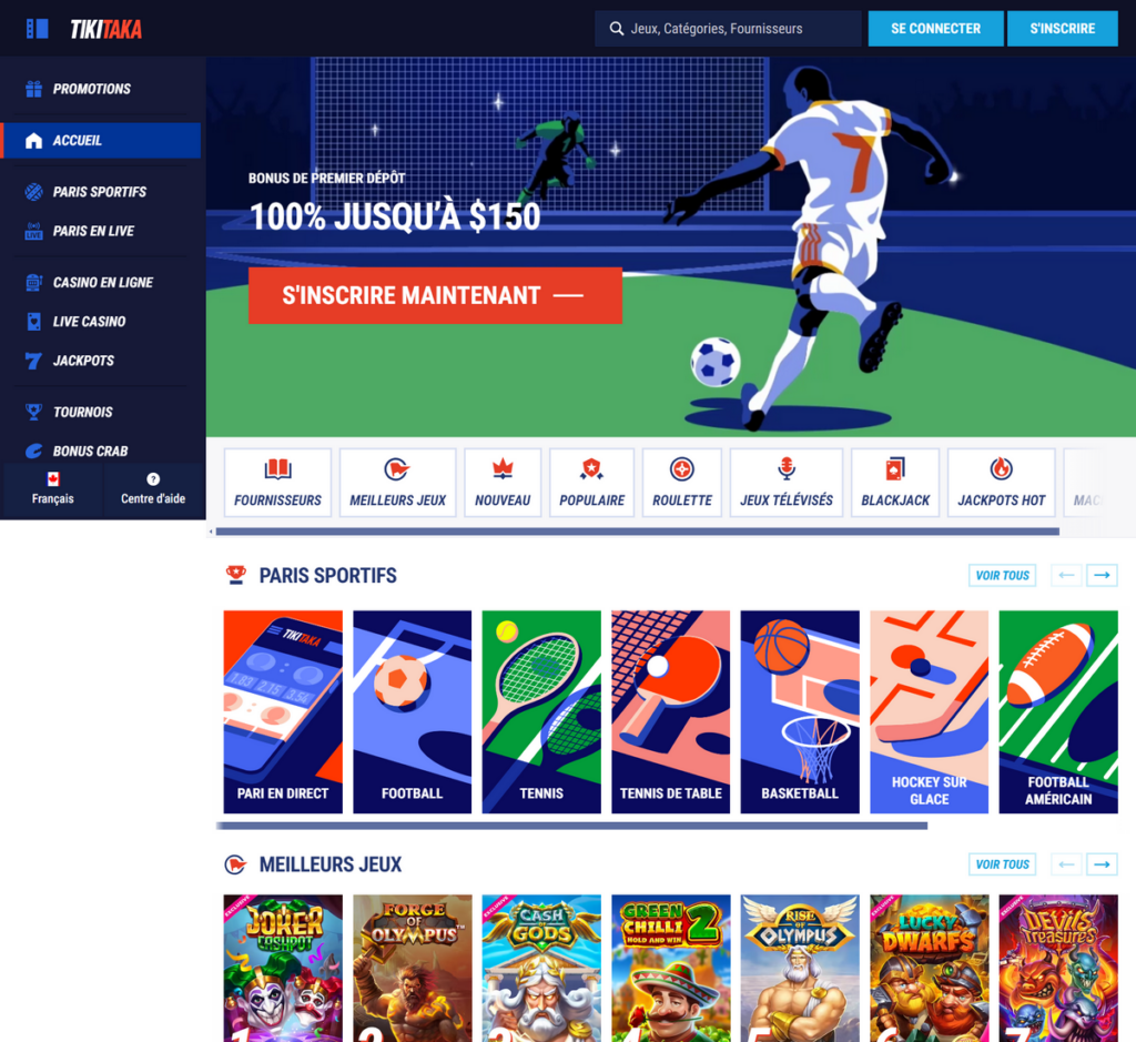 Présentation sur ordinateur 1 de TikiTaka Casino