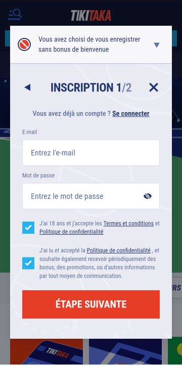 TikiTaka Casino Processus d'inscription - Image 2.