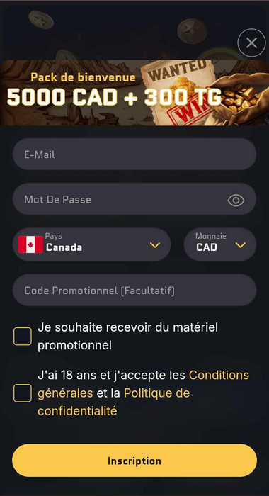 Illustration du Processus d'inscription à Wanted Win Casino - Image 1