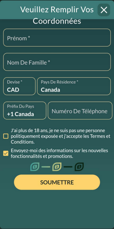 Illustration étape 3 de l’enregistrement au Lemon Casino.