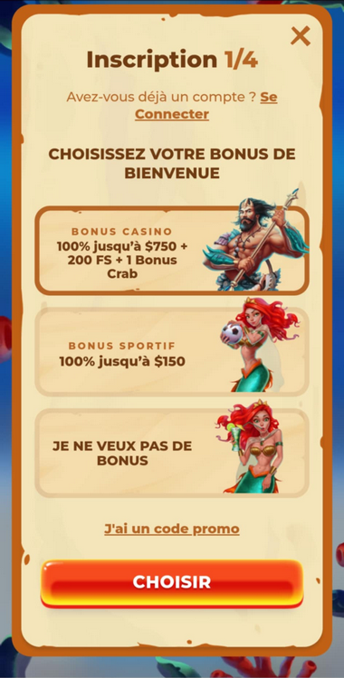 Image du processus d'inscription au Posido Casino 1