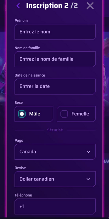 Image de la troisième étape du processus d'inscription chez Roby Casino.