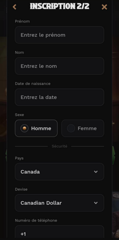Image montrant le processus d'inscription pour Wildsino - Troisième étape.