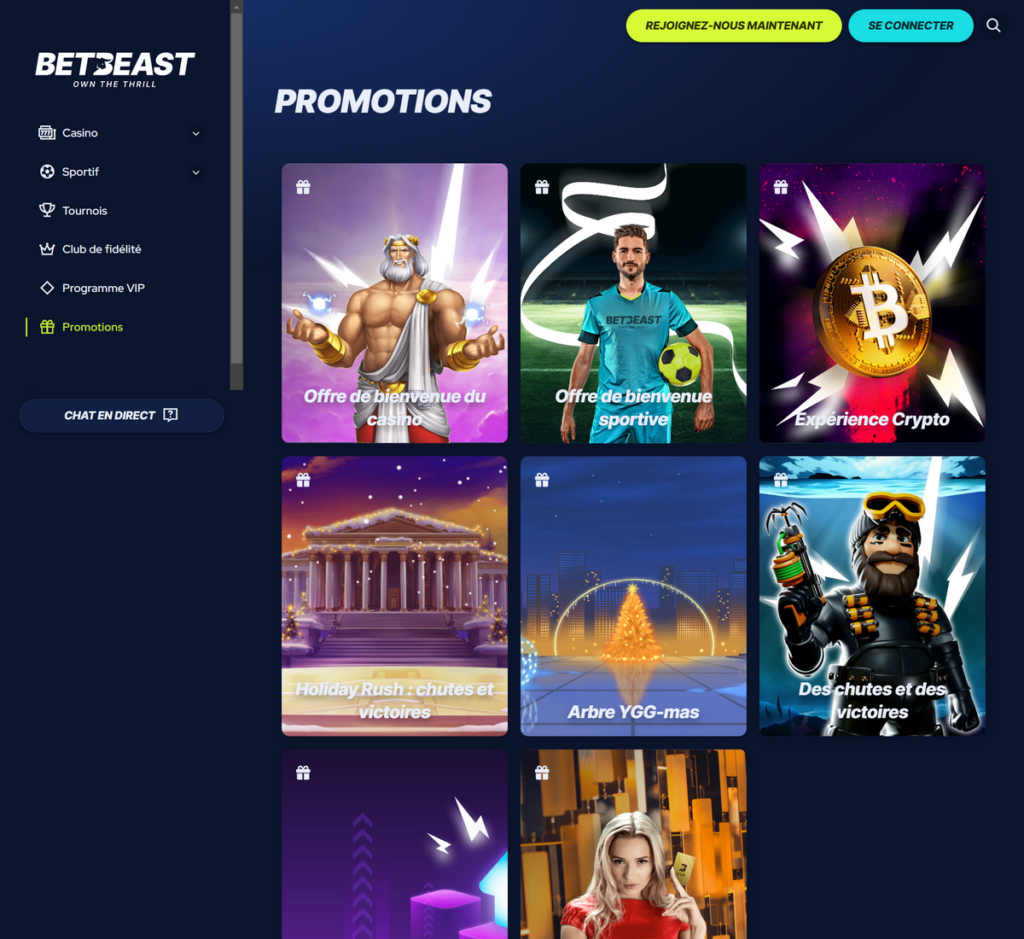 Vue d'ensemble BetBeast Casino Desktop 2