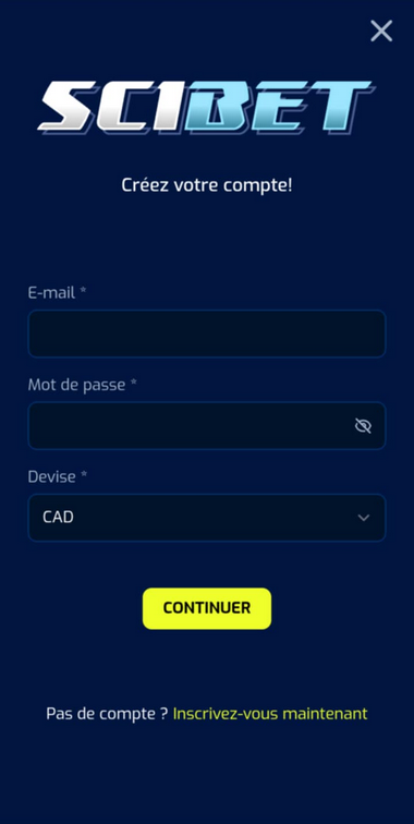 Image 1 du processus d'inscription Scibet