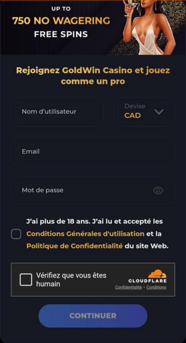 Goldwin Casino : Guide complet d'inscription