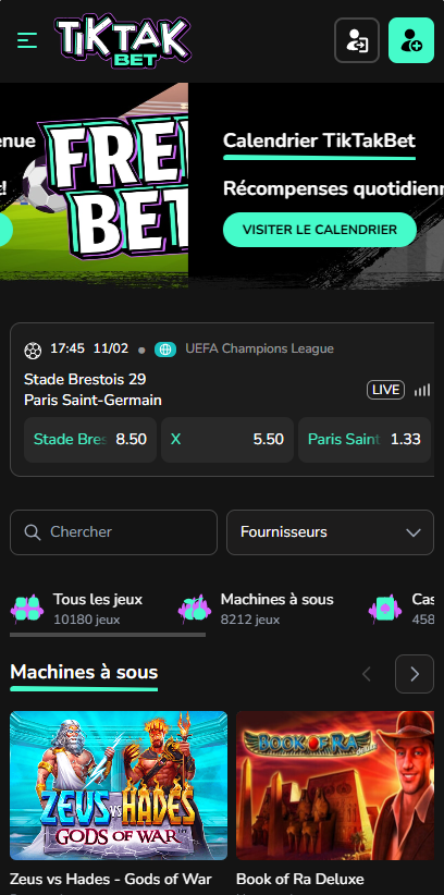 TikTak Bet Casino Mobile Aperçu 1