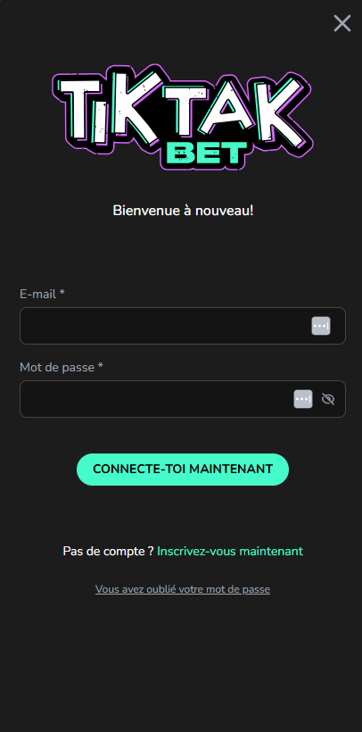 Illustration du processus d'inscription au Casino TikTak Bet.