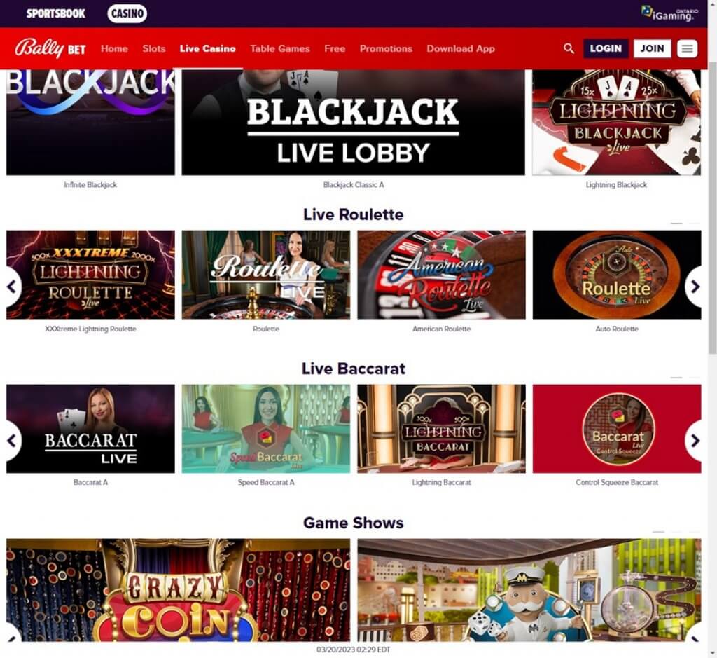 {33} Mobile Experience Preview of Bally Bet Casino Ontario