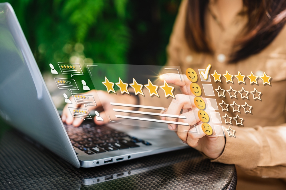 Reviewer working on laptop