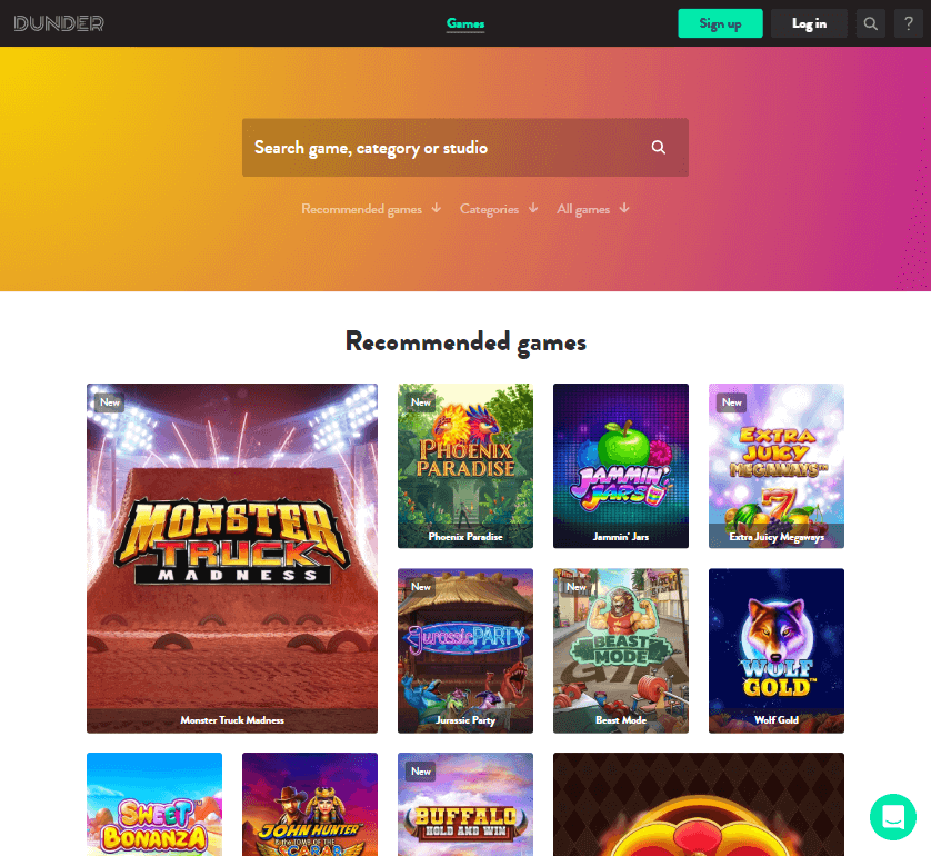 Dunder Casino Desktop Preview 1