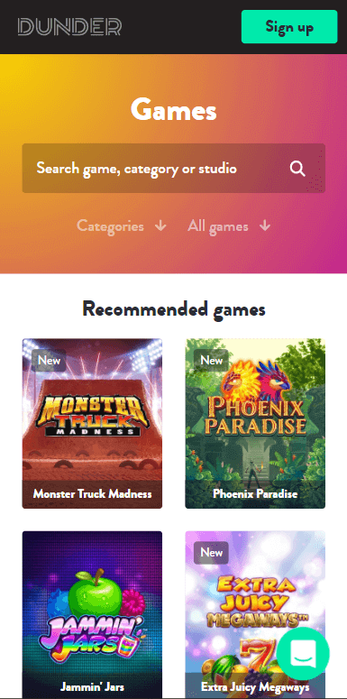 Dunder Casino Mobile Preview 1