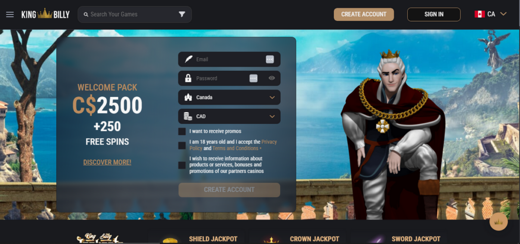 King Billy Casino Desktop Preview 1