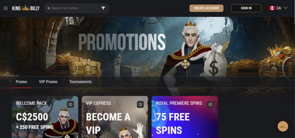 King Billy Casino Desktop Preview 2