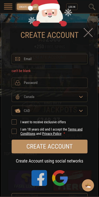 Visualize the onboarding journey with King Billy Casino Registration Process Image 1.