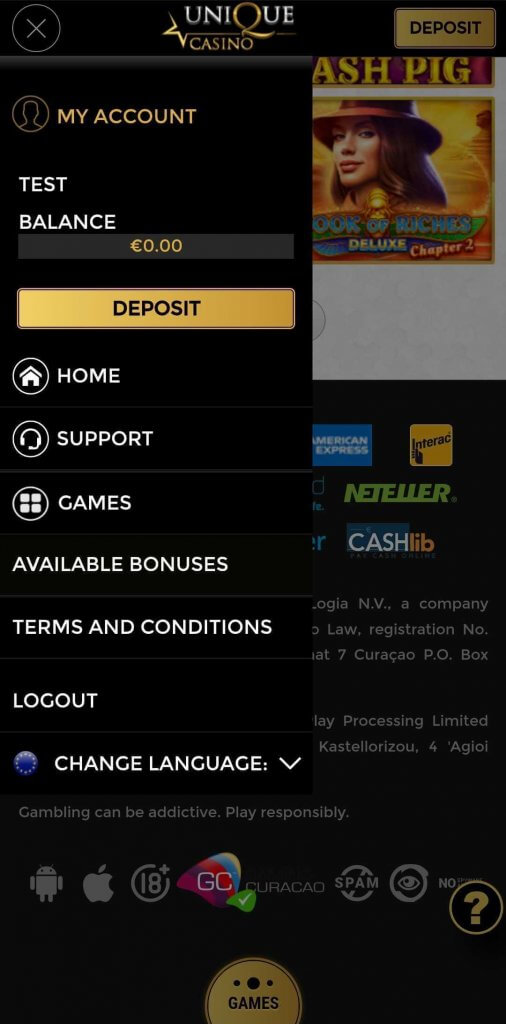 Unique Casino Mobile Preview 2