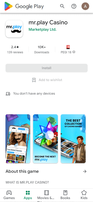 Mr.Play Casino App Preview 2