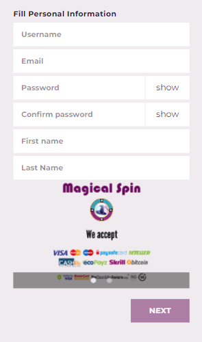 Image showcasing the Magical Spin Casino registration process 1.