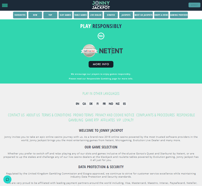 Jonny Jackpot Casino Desktop Preview 1