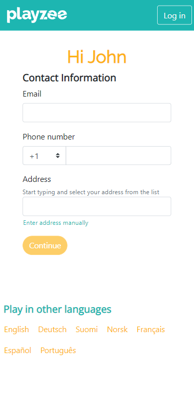 Snapshot of Playzee Casino Account Setup Process – Step 2