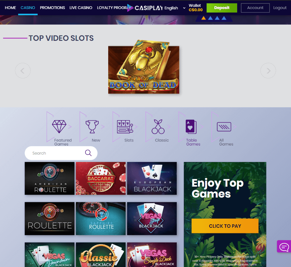 Casiplay Casino Desktop Preview 2