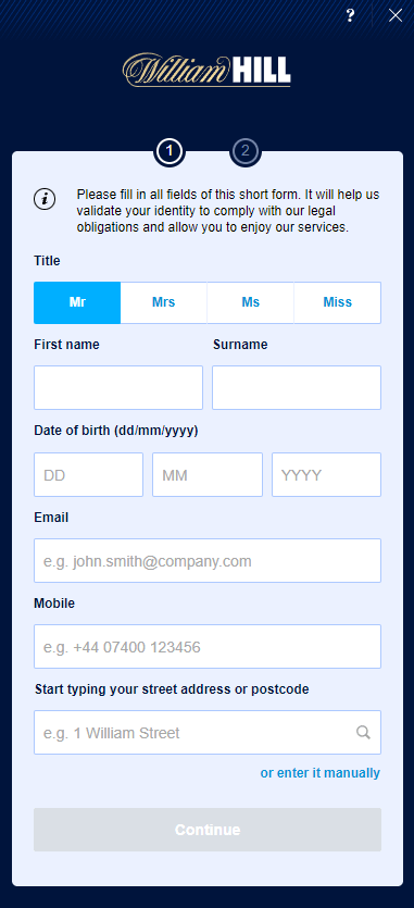 Visual Walkthrough: Registering at William Hill Casino Part 1