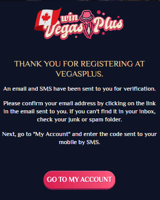 VegasPlus Casino Sign-Up Process Screenshot 2