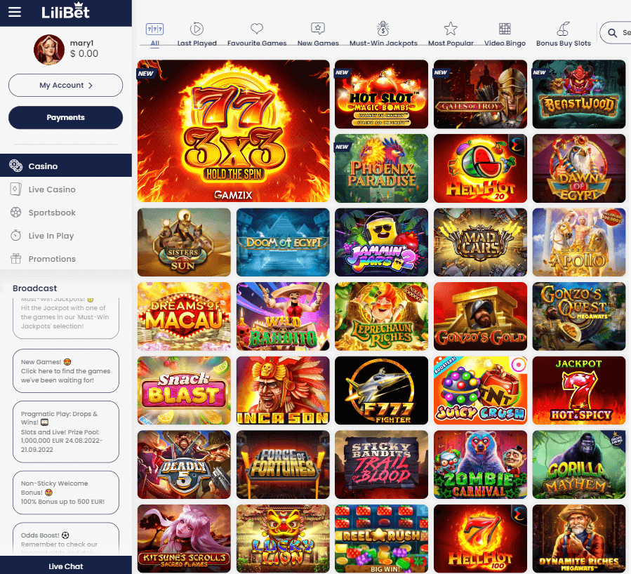 LiliBet Casino Desktop Preview 1