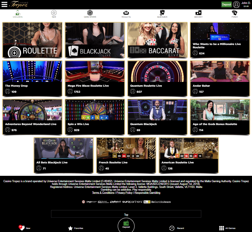 Casino Tropez Desktop Preview 2