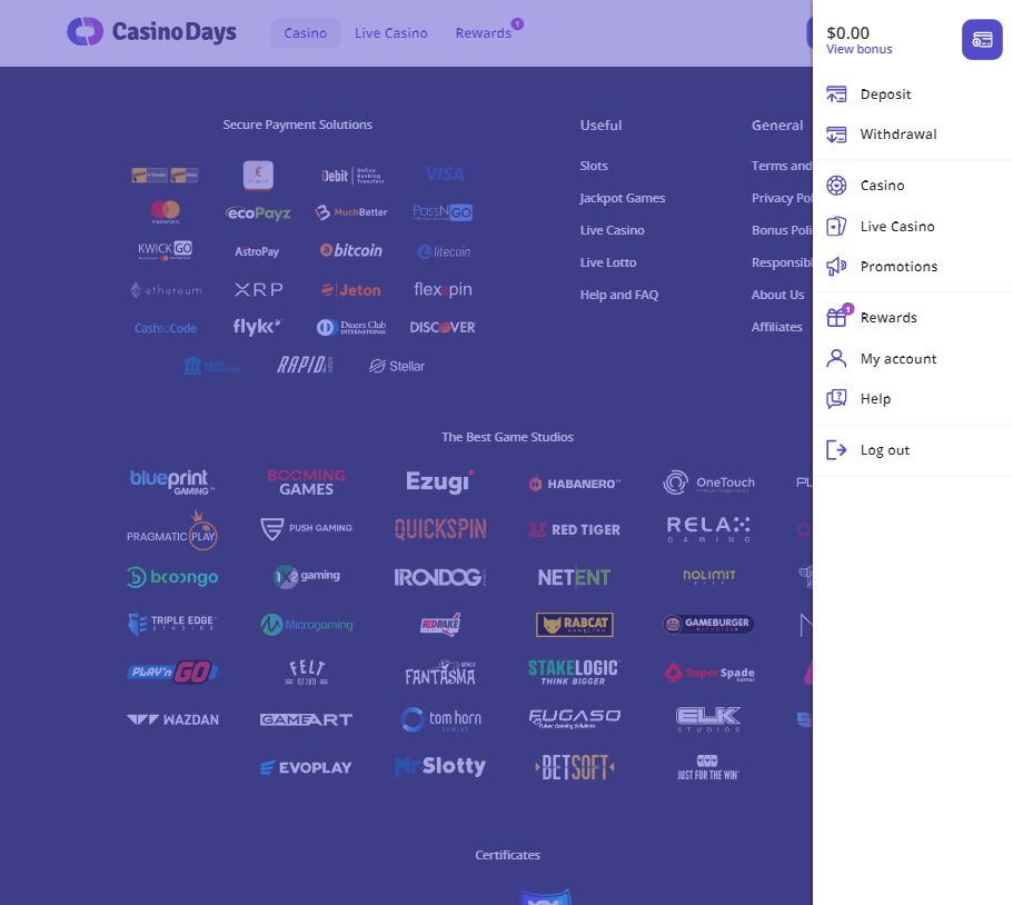 Casino Days Desktop Preview 1