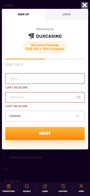 Dux Casino Sign-Up Process Illustration 1
