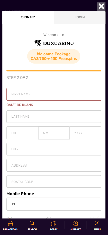 Dux Casino Sign-Up Process Illustration 2