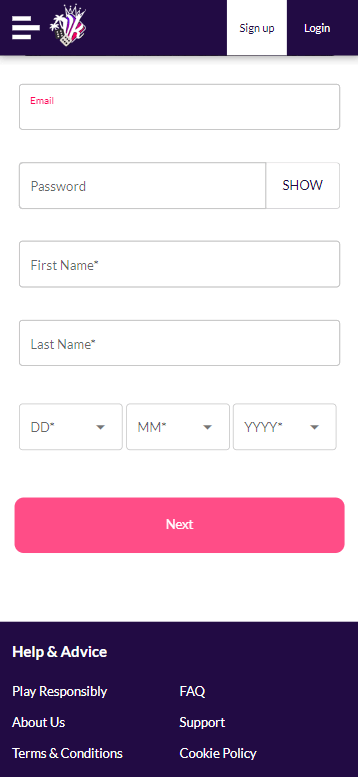 Vegas Kings Casino User Registration Process Snapshot 1