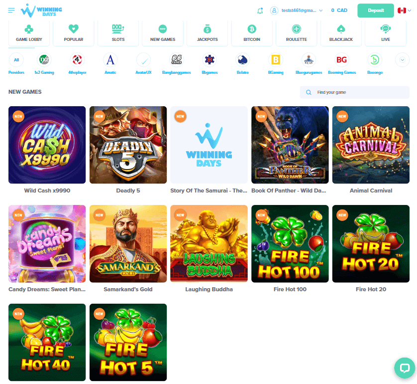 Winning Days Casino Desktop Preview 1