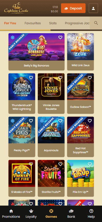 Captain Cooks Casino Mobile Preview 1