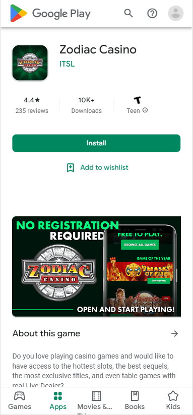 Zodiac Casino App Preview 2