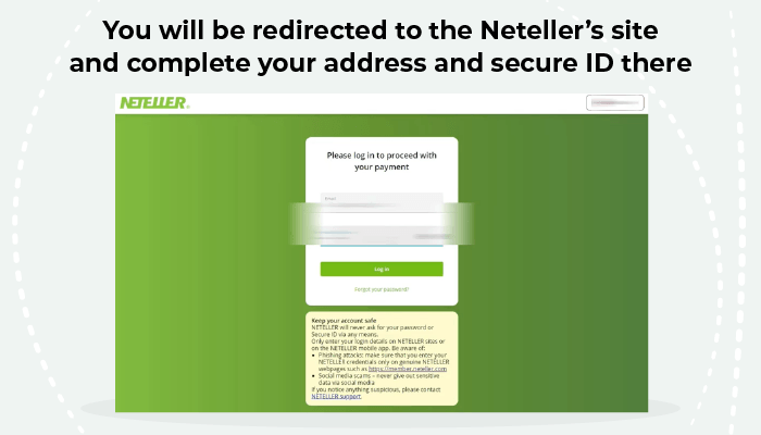 Secure code and address setup on Neteller site