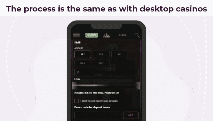 Desktop or mobile Skrill deposits
