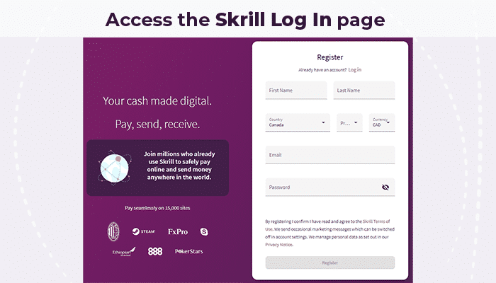 Access the Skrill Log In page