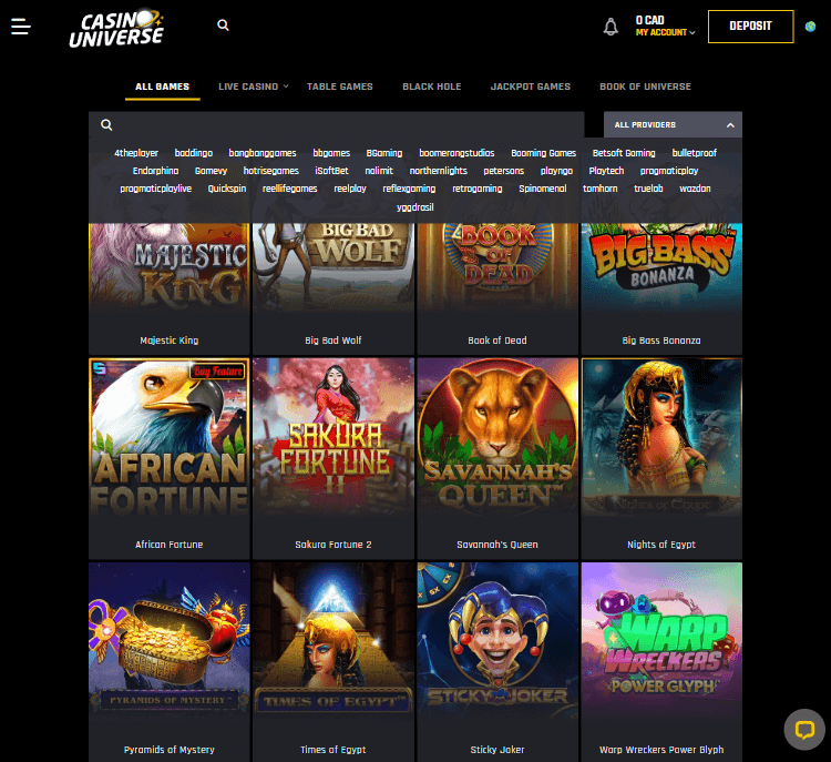 Casino Universe Desktop Preview 2