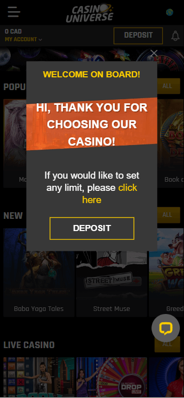 Image of the Casino Universe Registration Process 4