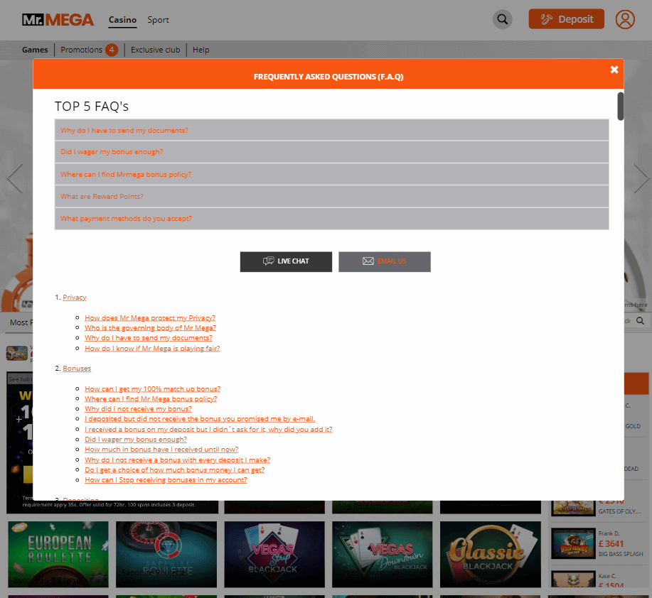 Mr. Mega Casino Desktop Preview 2