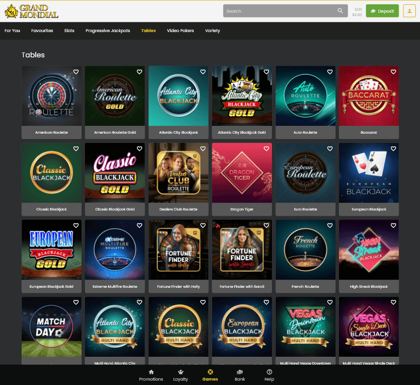 Desktop Interface of Grand Mondial Casino - Preview 2