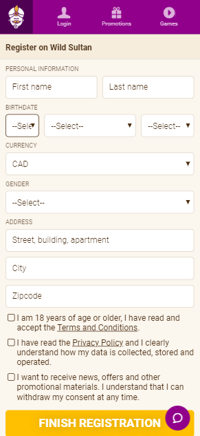 Image 1 Showcase: Wild Sultan Casino Registration in Action
