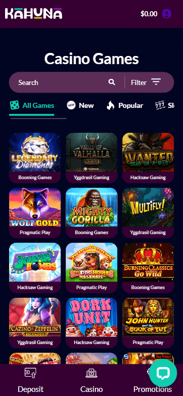 Kahuna Casino Mobile Preview 1