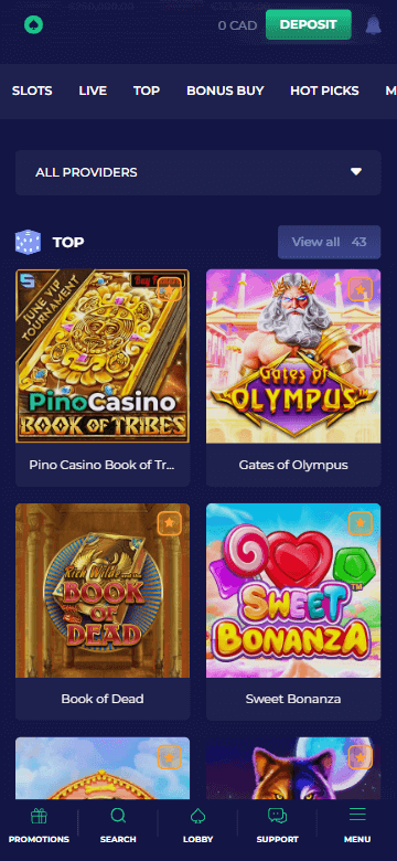 PinoCasino Mobile Preview 1