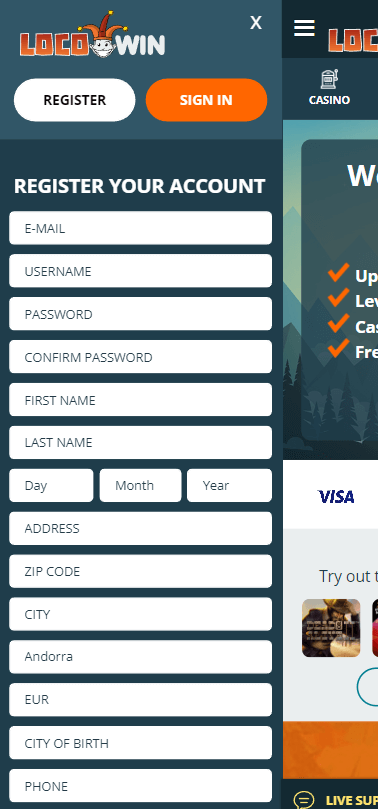 Locowin Casino Registration Process Image 2