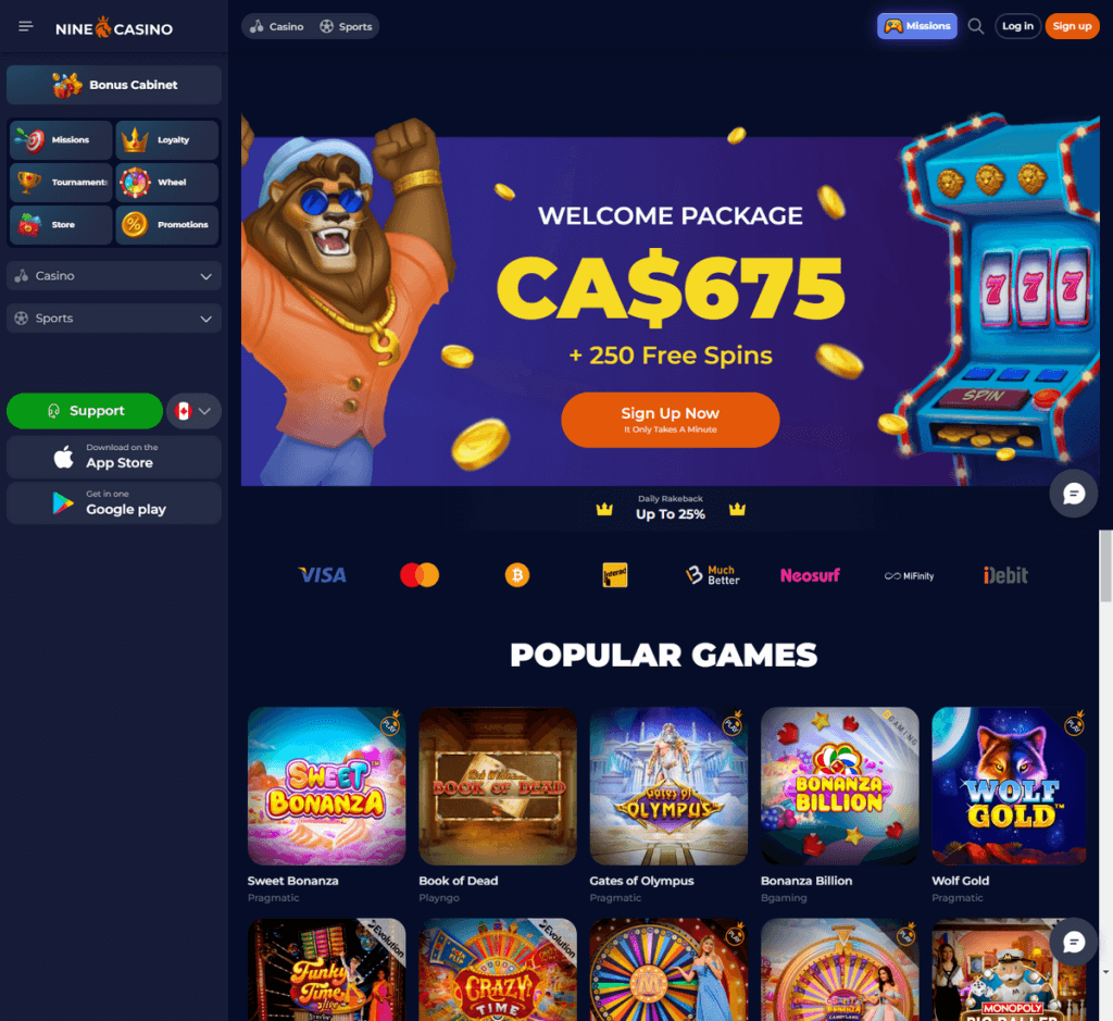 NineCasino Desktop Preview 1