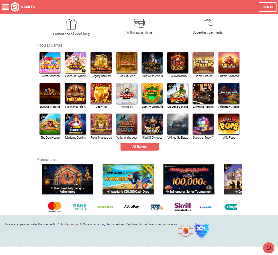 Stakes Casino Desktop Preview 2