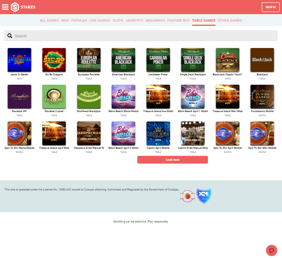 Stakes Casino Desktop Preview 1